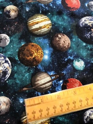 FQ outer space planets Stars Galaxy Earth Mars Venus Cotton Fabric Fat Quarter - Image 1 of 4