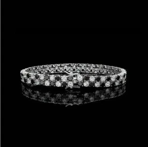 14K White Gold Plated 5Ct Round Simulated Black Diamond Men's Tennis Bracelet - Picture 1 of 3