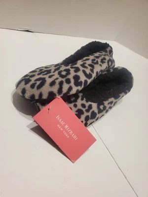 Isaac Mizrahi Size L US 9-10 Leopard Slipper Black Gray Faux Sherpa Non Slip NEW - Image 1 of 4