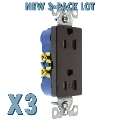 3-pack lot EATON COOPER TR1107B RECEPTACLE Duplex OUTLET 15A 120V BROWN - Image 1 of 4