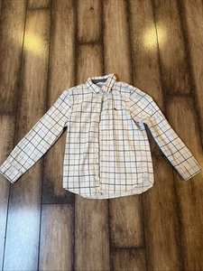 H&M Boys 7-8 Striped Long Sleeve Shirt 100 Percent Cotton Neutral Oat - Picture 1 of 7