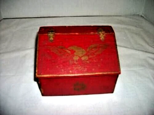 Americana Primitive Wood Recipe Box Stencil Federal Eagle Red Alligatored Finish - Image 1 of 4