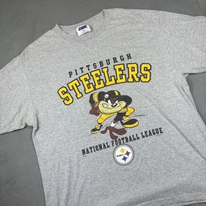 Camicia Vintage Pittsburgh Steelers Uomo XL Grigio NFL Football Taz Looney Tunes anni 90 - Foto 1 di 9