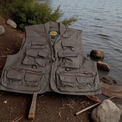 Mens Fishing Vest Cabelas L Reg Olive Green Excellent Condition 60 % Cotton - Image 1 of 4