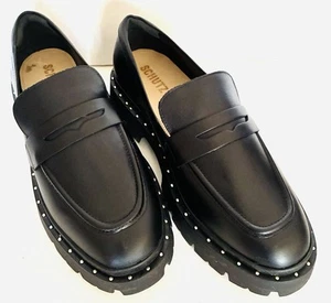 Zapatos mocasines Schutz talla 9B suela de cuero negro “Christie Studs” Penny nuevos sin etiquetas - Imagen 1 de 7