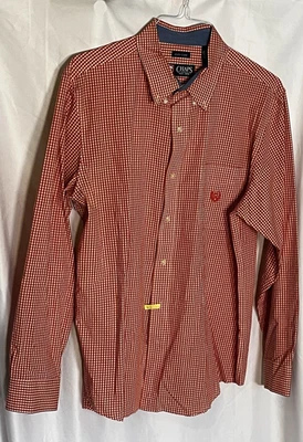 Chaps Easy Care Orange White Check Oxford Long Sleeve Dress Shirt Large - Image 1 of 4