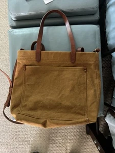 Madewell Transport Tote Bag Canvas Leather Straps Large Handbag ACORN Color - Picture 1 of 4