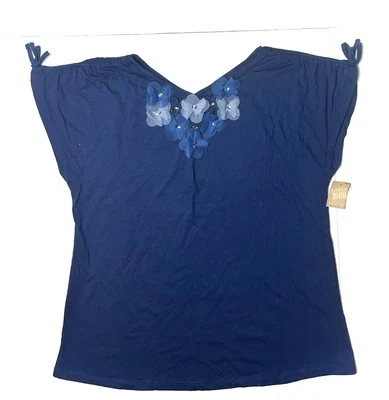 Blusa Top Floral Arizona Para Mujer 20 1/2 XXL Bordada Estrás Camiseta Azul Foto 1 de 4