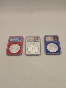 2017 P S & W $1 SILVER AMERICAN EAGLE NGC MS-69 Red White and Blue Core Set - Picture 1 of 7