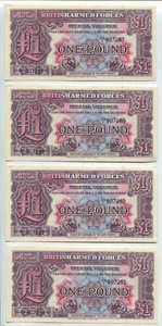 Lote de 4 billetes de 1 libra 1948 de las Fuerzas Armadas Británicas UNC WC176 - Imagen 1 de 2