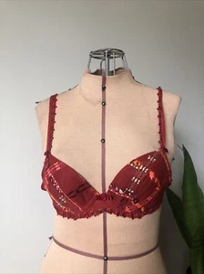 Red Simone Perele Bra, Hot Pink Neon Orange Embroidery 32B France - Picture 1 of 7