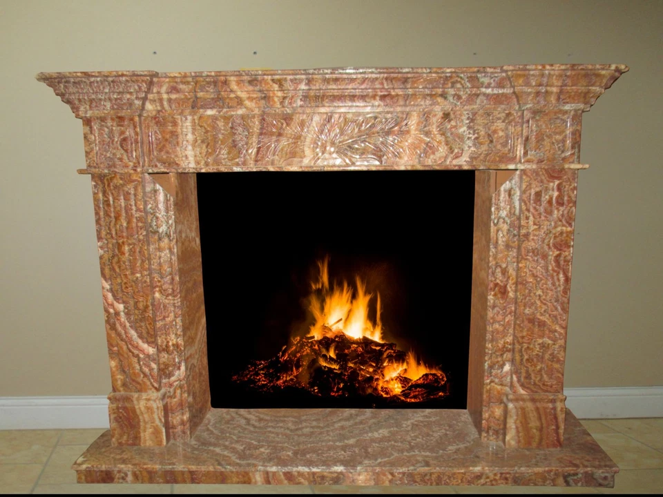 Chimenea de piedra de ónix rojo abrigo envolvente sala familiar gran habitación FPS-12 Foto 1 de 4