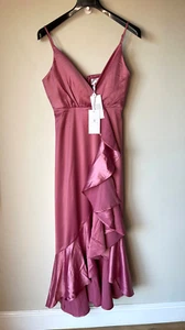 Forever Unique Maxi Dress Blush Pink Satin Ruffle Front Bridesmaid UK 12 💖 BNWT - Picture 1 of 10