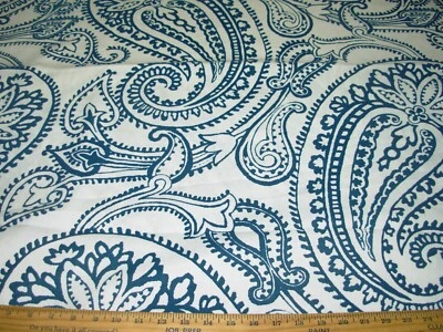 1 4/8 YDS LEE JOFA PAISLEY FLOCK LINEN TEAL DRAPERY UPHOLSTERY FABRIC FOR LESS - Image 1 of 4