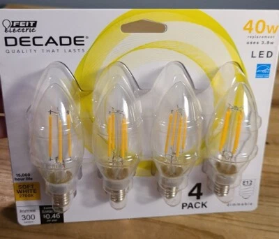 FEIT CHANDELIERS LED LIGHT BULB 4PK/ E12 (SOFT WHITE) 27OOK.40W/Uses 3.8W - Image 1 of 4