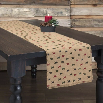 Primitive Star Jute Burlap Table Runners & Place Mats Natural Green Red - Image 1 of 2