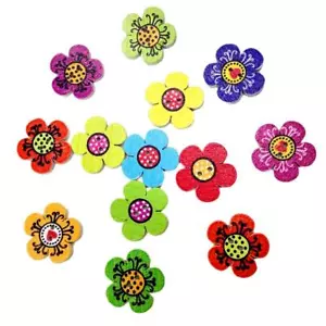 100pcs Flower Wooden Decorative Buttons 2 Holes For Sewing Scrapbooking DIY - Picture 1 of 6