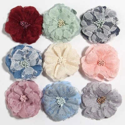 30pcs 5.5CM 2.1" Fabric Artificial Lace Flower For Hair Accessories Bouquet  - Image 1 of 4