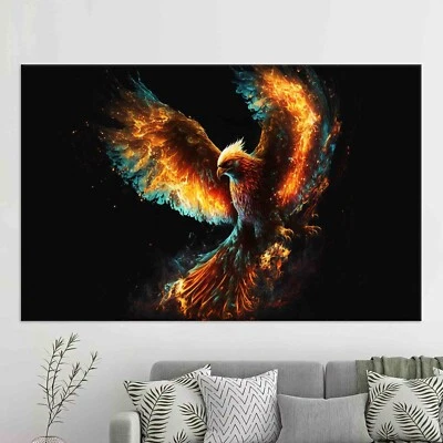 Phoenix Wall Art Canvas, Fire Bird Poster, Mythical Flame Bird Decor - Image 1 of 4