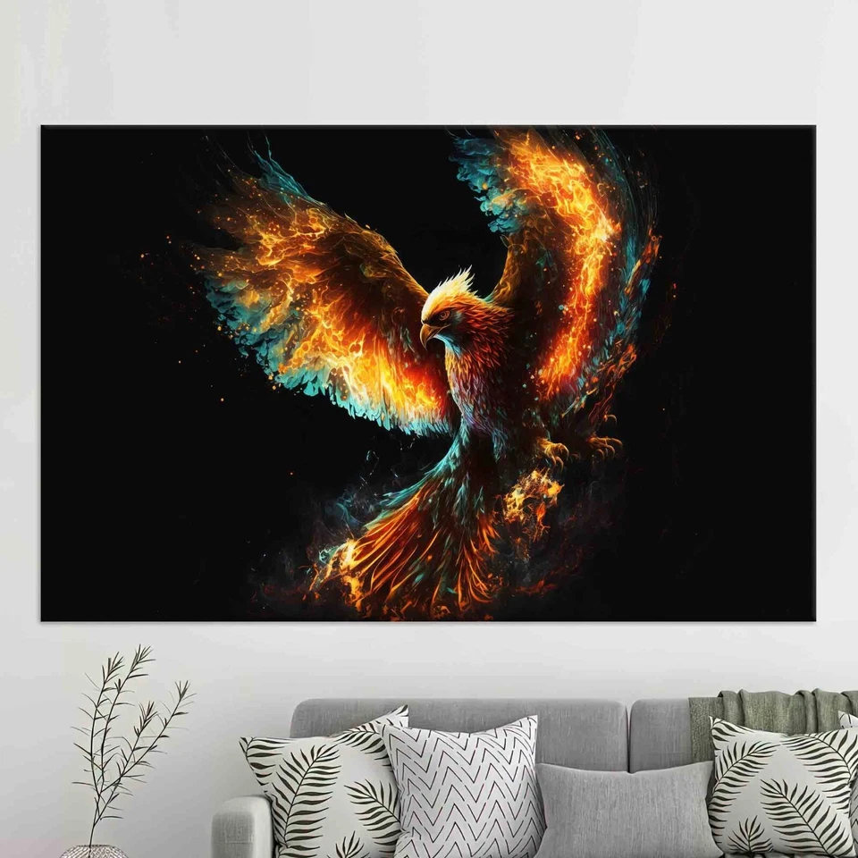 Phoenix Wall Art Canvas, Fire Bird Poster, Mythical Flame Bird Decor - Image 1 of 4