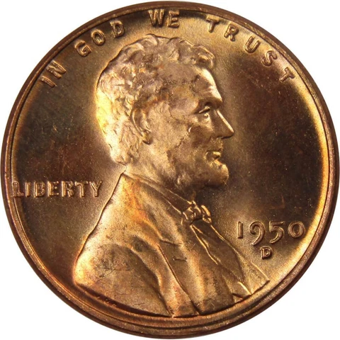 1950 D Lincoln Wheat Cent BU Uncirculated Mint State Bronze Penny 1c Coin Cover