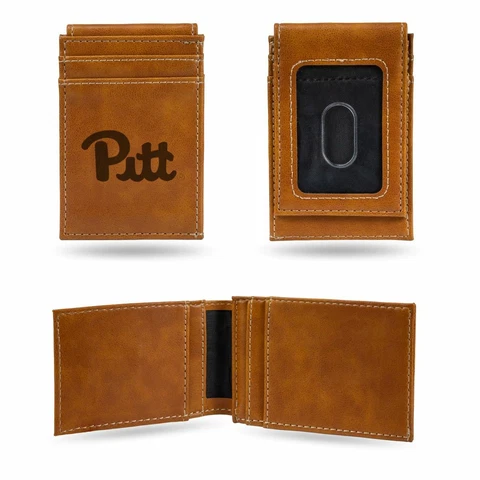 Pittsburgh PITT Panthers NCAA Laser Engrave Brown Front Pocket Wallet/Money Clip Cover