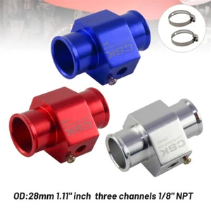Universal Aluminum Water Temperature Sensor Adapter 28mm 1.1" Blue/Red/Silver - Picture 1 of 12