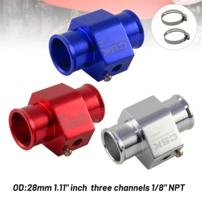 Universal Aluminum Water Temperature Sensor Adapter 28mm 1.1" Blue/Red/Silver - Image 1 of 4