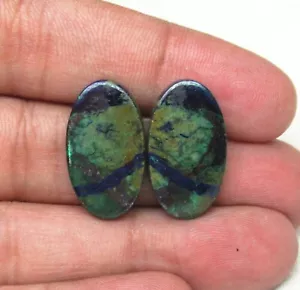 Natural Azurite Malachite Pair Cabochon Oval 29.10 Cts Loose Gemstone H 2104 - Picture 1 of 3