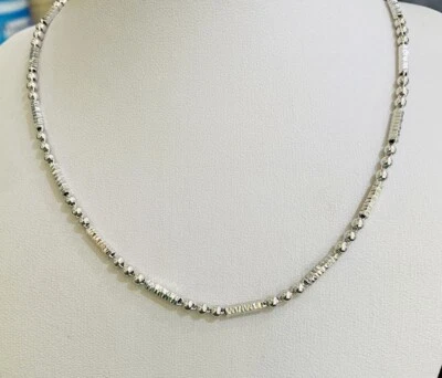 PT 950% Solid White Gold Bead Diamond Cut Link Necklace 14.65GM 20Inch - Image 1 of 4