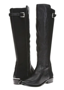 COACH Women's Black Leather Pull On Knee High Buckle Boots Size 5 B - Picture 1 of 6