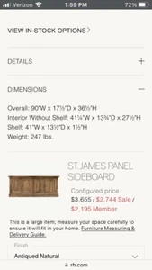 Restoration Hardware Sideboard hutch console credenza cabinet St James Panel - Picture 1 of 3