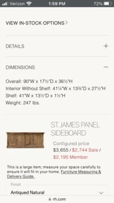 Restoration Hardware Sideboard hutch console credenza cabinet St James Panel - Image 1 of 3