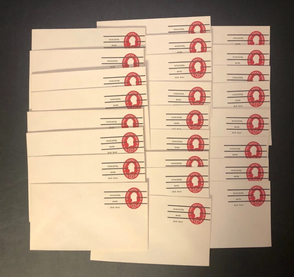 Vintage Paper 4 Crafting: 2c 1950s Stamped Envelopes, Worcester MA; 25 Pieces - Image 1 of 1
