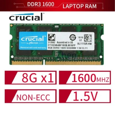Crucial 8GB 4GB 2GB DDR3 1600MHz PC3-12800S 204Pin SODIMM Laptop Memory RAM LOT - Image 1 of 4