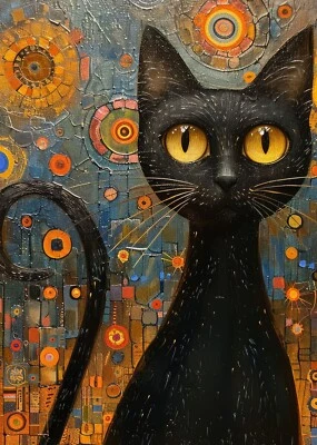 Póster arte pared retrato abstracto gato negro lindo impresión Gustav Klimt A3 A4 A5 Foto 1 de 4