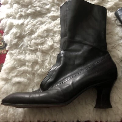 Betsey Johnson Y2K 黑色手套皮革奶奶靴 8 码 — 第 1/4 张图片