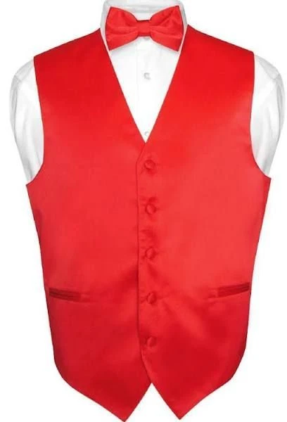 New Red satin Tuxedo vest matching Banded Tux bow tie. adjustable waist  - Image 1 of 2