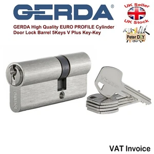 GERDA High Quality EURO PROFILE Cylinder Door Lock Barrel 5Keys V Plus Key-Key - Picture 1 of 1
