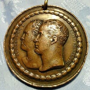 Medaille 1818 König F. Wilhelm Preussen & Zar Alexander I. Denkmal Sieg NAPOLEON