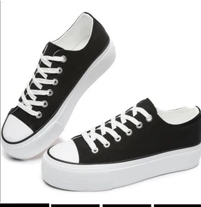 Women platform canvas shoes height increasing chunky sneakers thick sole Classic - Picture 1 of 11