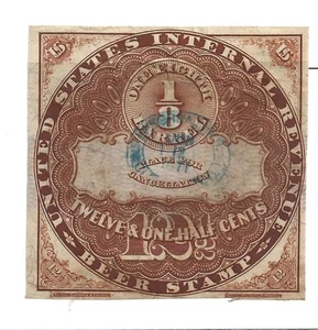 U S Stamps Revenues Beer Stamps Scott REA14 1/8 barrel cv 350.00 - Picture 1 of 1