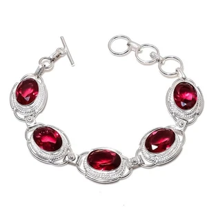 Pink Rubellite Gemstone 925 Sterling Silver Jwelery Bracelet Size 7-8" - Picture 1 of 1