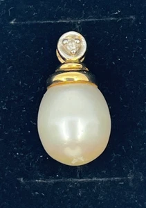 Vintage 14K Gelbgold Perlen Anhänger mit Diamant Akzent - Bild 1 von 4