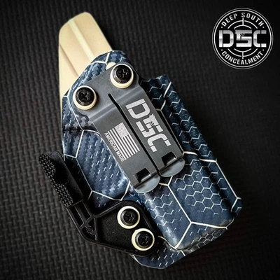 Glock 43/43X MOS Blue/Tan Hex Carbon Fiber RH IWB Holster - Image 1 of 3