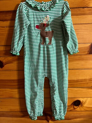 Bailey Niños Navidad Reno Apliques Mameluco Niñas Rayas Conjunto Talla 24 Meses Foto 1 de 3