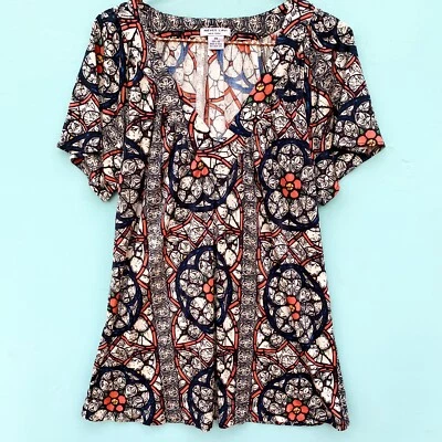 NIEVES LAVI Blusa Top Estampado Seda XS Patrón Camisa Manga Corta Cuello en V Foto 1 de 4