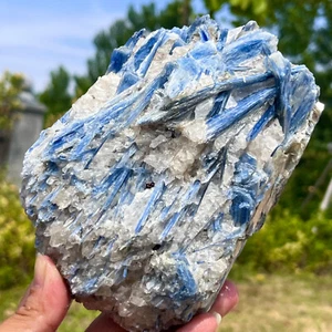 3,42 libbre raro!! Bellissima CIANITE blu naturale con cristallo di quarzo esemplare grezzo - Foto 1 di 18