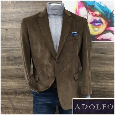 Adolfo Mens Blazer Sport Coat Two Button Casual Jacket Size 44R Corduroy Suits - Image 1 of 4
