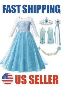 Elsa Frozen Princess Queen Dress Up Set Girls Costume US Fast Shipping - Picture 1 of 9